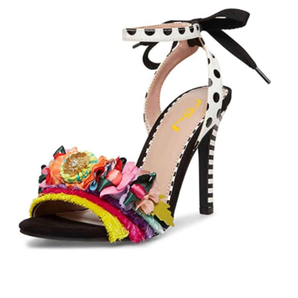 COPY - FSJ Floral Ankle Strap High Heel Sandals Polka Dot